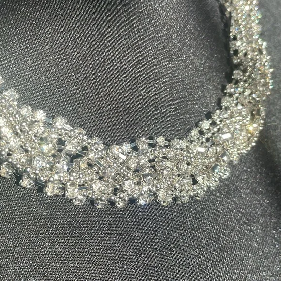 Necklace beaded silver rope chains and 3 rows cz diamonds, 18 “ long - Picture 2 of 6